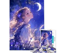 Puzzle per adulti da 1000 pezzi raffigurante una ragazza che guarda la luna un gioco educativo e stimolante ideale per rilassarsi per attività in famiglia o come regalo di compleanno (50x75cm)
