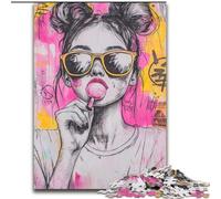 Puzzle per adulti da 1000 pezzi,raffigurante una ragazza con gli occhiali da sole Puzzle da 1000 pezzi per il divertimento in famiglia,perfetto per le vacanze e le serate di gioco interattive