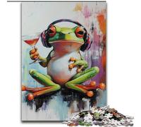 Puzzle per adulti da 1000 pezzi raffigurante una rana che ascolta musica, in legno, per adolescenti e ragazzi, ideale come regalo di compleanno e per le feste, dimensioni 50X75cm