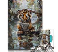 Puzzle per adulti da 1000 pezzi raffigurante una tigre che legge un giornale, ideale come regalo educativo per tutta la famiglia (dimensioni 38x26cm)