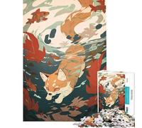 Puzzle per adulti da 1000 pezzi raffigurante una volpe nell'acqua con pesci e foglie Gioco interattivo per adulti perfetto come decorazione compleanni e Natale (38x26cm)