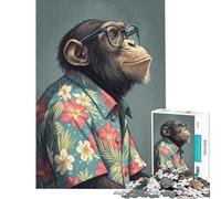 Puzzle per adulti da 1000 pezzi raffigurante uno scimpanzé con camicia hawaiana e occhiali Gioco educativo giocattolo didattico ideale come regalo per tutta la famiglia (dimensioni 50x75cm)