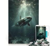 Puzzle per adulti da 1000 pezzi raffigurante un'orca che nuota sott'acqua con i raggi del sole gioco educativo taglio di precisione collezione d'artista belle arti 38x52cm