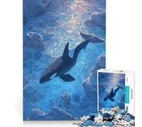Puzzle per adulti da 1000 pezzi raffigurante un'orca nell'oceano blu Un gioco educativo divertente e spiritoso con poster e foglio di curiosità abbinati 50x75cm