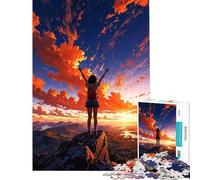 Puzzle per adulti da 1000 pezzi ragazza al tramonto sulla cima di una montagna Aiuta a stimolare la mente Regalo antistress per donne dai 14 anni in su (38x26cm)