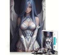 Puzzle per adulti da 1000 pezzi,ragazza anime angelo dai capelli blu,gioco dai bordi puliti,giocattolo di costruzione che favorisce la concentrazione,divertimento a gioco lento,regalo di Natale