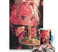 Puzzle per adulti da 1000 pezzi: ragazza anime che mangia ramen con le bacchette, gioco rilassante, decorazione per la casa, regalo di compleanno 38x52cm