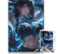 Puzzle per adulti da 1000 pezzi, ragazza anime in blu e nero sotto la pioggia, bellissimo design, analisi del gioco e logica, regali di Babbo Natale segreto, dimensioni 38x26cm