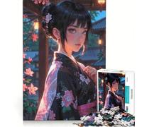 Puzzle per adulti da 1000 pezzi: Ragazza anime in kimono, Incantevole fanciulla Sakura, Giochi rilassanti, Decorazione per la casa, Regalo di compleanno e unico 38x52cm