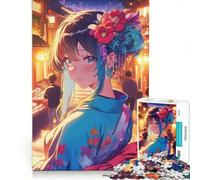 Puzzle per adulti da 1000 pezzi: Ragazza anime in kimono per le strade di Tokyo, gioco educativo, impegnativo da completare, regalo stimolante 50x75cm
