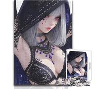 Puzzle per adulti da 1000 pezzi, ragazza anime in pizzo nero, rompicapo, giochi per famiglie, un'opera d'arte, regali di Babbo Natale segreto, dimensioni 50x75cm