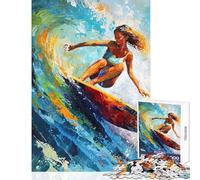 Puzzle per adulti da 1000 pezzi ragazza che fa surf sulle onde gioco impossibile educativo antistress per migliorare l'amore tra le coppie (38x26cm)