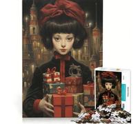 Puzzle per adulti da 1000 pezzi: Ragazza con regali in una città invernale, gioco rompicapo, difficile, ideale come regalo per tutta la famiglia 38x52cm