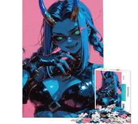 Puzzle per adulti da 1000 pezzi Ragazza demone dalla pelle blu con corna sfida impegnativa da completare taglio di precisione gioco per famiglie dai 14 anni in su (38x52cm)