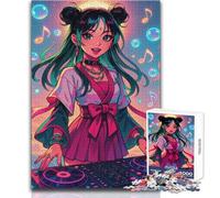 Puzzle per adulti da 1000 pezzi, ragazza DJ anime con note musicali, bellissimo design, analisi del gioco e logica, regali di Babbo Natale segreto, dimensioni 38x52cm
