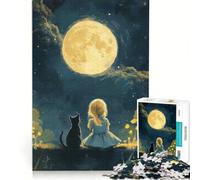 Puzzle per adulti da 1000 pezzi, ragazza e gatto sotto Full Mo, gioco rompicapo, difficile, ideale come regalo per tutta la famiglia 38x26cm