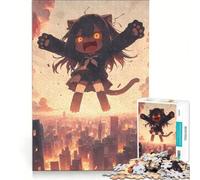 Puzzle per adulti da 1000 pezzi Ragazza gatto sopra la città, decorazione da parete, interazione genitore-figlio, compleanni e altre occasioni 38x26cm
