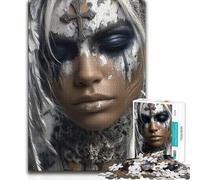 Puzzle per adulti da 1000 pezzi, ragazza gotica con croce e piume, sfida difficile, regali di compleanno per bambini dai 14 anni in su, 38x26cm