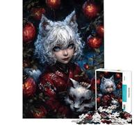 Puzzle per adulti da 1000 pezzi ragazza volpe con maschera e lanterne gioco di puzzle divertente per adulti difficile compleanno e Natale (dimensioni 38x26cm)