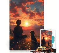 Puzzle per adulti da 1000 pezzi: ragazzo e cane che guardano il tramonto,disegno con taglio liscio,giocattolo per l'allenamento mentale,divertimento per il tempo libero,regalo di compleanno (38x52cm)