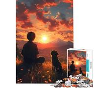 Puzzle per adulti da 1000 pezzi ragazzo e cane che guardano il tramonto Sfida per l'intelligenza e la capacità di stimolare la mente Gioco avvincente e pratico donne (38x26cm)