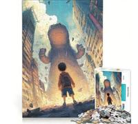 Puzzle per adulti da 1000 pezzi: Ragazzo e mostro gigante in una città in rovina, gioco interattivo, attività divertenti da fare a casa, ottimo regalo per gli appassionati di videogiochi 50x75cm