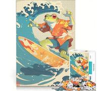 Puzzle per adulti da 1000 pezzi: Rana surfista che cavalca un'onda, gioco rompicapo, difficile, ideale come regalo per tutta la famiglia 50x75cm