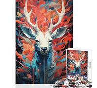 Puzzle per adulti da 1000 pezzi ritratto di cervo astratto con elementi floreali giocattolo decorazione da parete opera d'arte regalo per gioco educativo migliora l'amore tra coppie dimensioni 38x52cm
