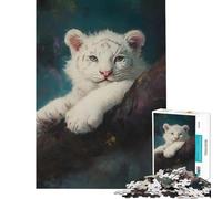 Puzzle per adulti da 1000 pezzi ritratto di cucciolo di tigre bianca impegnativo da completare gioco manuale difficile adatto a persone dai 14 anni in su (38x26cm)