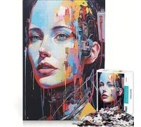 Puzzle per adulti da 1000 pezzi, ritratto di cyborg con elementi astratti colorati, antistress, da assemblare, compleanno e Natale 38x52cm