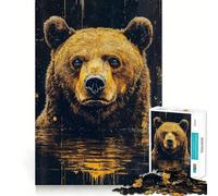Puzzle per adulti da 1000 pezzi,ritratto di orso in acqua con dettagli dorati,design premium,puzzle logico,gioco per il tempo libero,divertente,decorazione natalizia (38x26cm)