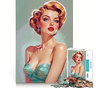 Puzzle per adulti da 1000 pezzi,ritratto di una pin-up bionda in abito di raso,taglio aderente,divertente attività per stimolare la mente,svago,regalo di compleanno per appassionati di hobby 38x52cm