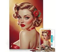 Puzzle per adulti da 1000 pezzi,ritratto di una pin-up bionda in abito rosso,dai bordi netti,gioco di costruzione che favorisce la concentrazione,divertimento a ritmo lento,regalo di Natale