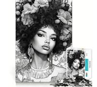 Puzzle per adulti da 1000 pezzi,ritratto floreale in bianco e nero,bordo perfetto,gioco intelligente,regalo,gioco di ozio,Natale,arte per il tempo libero (50x75cm)