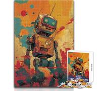 Puzzle per adulti da 1000 pezzi, Robot retrò nella città al neon, Sfida difficile, Idee regalo per 14+ anni, Gioco di puzzle offerto (dimensioni 38x26cm)