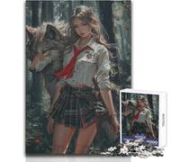 Puzzle per adulti da 1000 pezzi, rompicapo Anime Girl And The Wolf, giochi per famiglie, un'opera d'arte, regali di Babbo Natale segreto, dimensioni 38x52cm