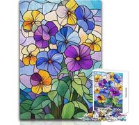Puzzle per adulti da 1000 pezzi, rompicapo con vetrate colorate e viole del pensiero, giochi per famiglie, un'opera d'arte, regali di Babbo Natale segreto, dimensioni 38x26cm