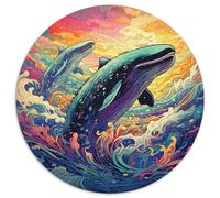 Puzzle per adulti da 1000 pezzi, rompicapo rotondo in cartone colorato raffigurante una balena blu, ideale per adolescenti, perfetto come decorazione per la casa o come regalo (67,5x67,5 cm).