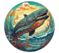 Puzzle per adulti da 1000 pezzi, rompicapo rotondo in cartone colorato raffigurante una balena blu, ideale per adolescenti, perfetto come decorazione per la casa o come regalo (67,5x67,5 cm).