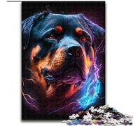 Puzzle per adulti da 1000 pezzi,Rottweiler colorato in legno,perfetto come decorazione fai da te o regalo di compleanno,50x75cm,divertente artigianato per tutta la famiglia,perfetto per compleanni