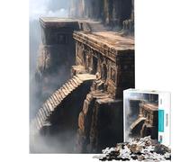 Puzzle per adulti da 1000 pezzi Rovine di un tempio nebbioso sulla scogliera Gioco stimolante Giocattolo rilassante Attività per famiglie Regalo per compleanni (Dimensioni 38x26cm)