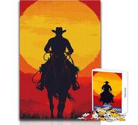 Puzzle per adulti da 1000 pezzi, sagoma di cowboy che cavalca verso il tramonto, rompicapo per famiglie, idee regalo per trascorrere il tempo in casa, dimensioni 50x75cm