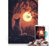 Puzzle per adulti da 1000 pezzi: sagoma di gatto contro la luna, gioco rilassante, decorazione perfetta, compleanno e Natale 38x26cm