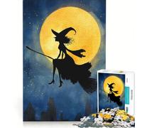 Puzzle per adulti da 1000 pezzi: sagoma di strega che vola su una scopa gioco rompicapo difficile ideale come regalo per tutta la famiglia 38x26cm