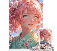 Puzzle per adulti da 1000 pezzi Sakura Harmony︰ Ragazza anime con capelli rosa,giocattolo,decorazione da parete,opera d'arte,regalo,gioco educativo con poster abbinato e quiz,dimensioni foglio 38x26cm