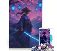 Puzzle per adulti da 1000 pezzi: Samurai con spada luminosa tra i ciliegi in fiore decorazione da parete regalo di compleanno per rafforzare l'amore tra le coppie 50x75cm