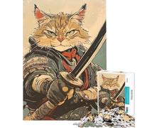 Puzzle per adulti da 1000 pezzi Samurai gatto guerriero con spada Giocattolo avvincente per coltivare la pazienza giochi per famiglie decorazione perfetta regalo divertente (dimensioni 38x26cm)