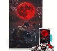 Puzzle per adulti da 1000 pezzi: Samurai sotto la luna rossa gioco rilassante ideale per passare il tempo durante le vacanze un regalo perfetto per gli appassionati di videogiochi 50x75cm