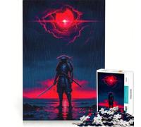 Puzzle per adulti da 1000 pezzi: Samurai sotto la pioggia con luna rossa gioco per famiglie difficile e stimolante compleanno e Natale 38x52cm