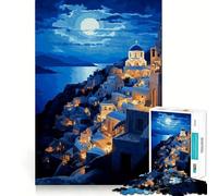 Puzzle per adulti da 1000 pezzi, Santorini Pixel Art, design dai bordi precisi, giocattolo creativo, gioco rilassante, pezzo d'arte natalizio (38x52cm)